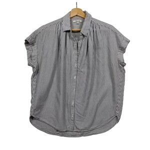 Madewell Striped Button Up Shirt Cap Sleeve Casual S Blue White Classic Preppy